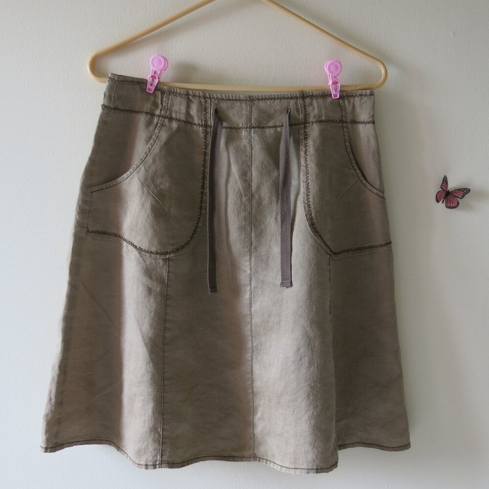 Toto N Ko Linen Stich Buttons A Line Midi Skirt Size 8P